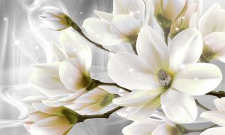 Фреска Панно большие белые цветы 3Д