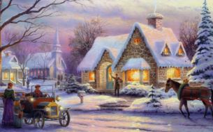 Фреска Зима в деревне
