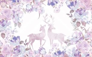 Фреска Сиреневые цветы и олени